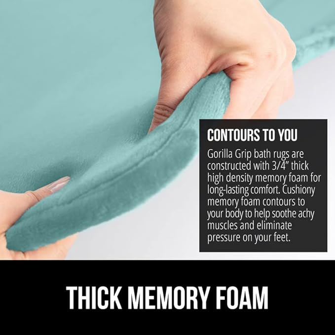 GORILLA GRIP Memory Foam Bath Mat, Soft Absorbent Velvet Bathroom Mats, Durable Dots on Underside, Machine Washable Bathmat, Carpet Rug Room Decor for Shower Tub Floor RV, 30x20 Rugs, Seablue