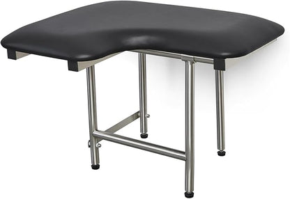 28" x 22.5" Black Padded Wall Mount Folding Right-Handed Transfer Bench Shower Seat with Legs, ADA Compliant