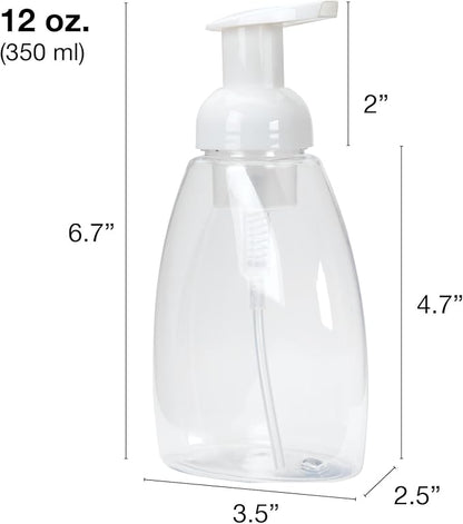 Ginger Lily Farms Foaming Soap Dispenser, Refillable Plastic Pump Bottles for Liquid Hand Soap, 12 oz. Clear Bottle with White Pump, 2-Pack