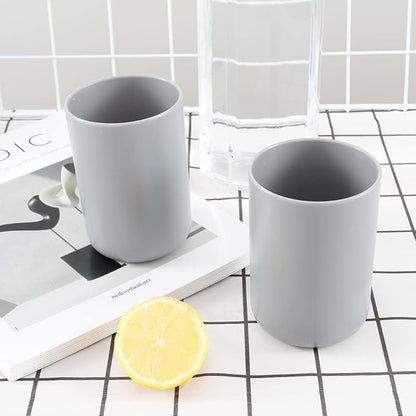 Bathroom Tumblers 2Pcs, Mouthwash Cup, Toothbrush Holders, Drink Mug, Pen Holder, Unbreakable Dishwasher Safe, 10fl.oz(300ml)/Pcs (Grey & Grey)
