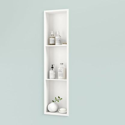 Neodrain 8X36 Inch White Three Layers Stainless Steel Shower Niche, NO Tile Needed Recessed Niche Shelf for Bathroom Storage, 3-Tier Recessed Built-in Wall Niche