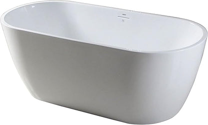 FerdY Bali 59" Acrylic Freestanding Bathtub, Gracefully Shaped Freestanding Soaking Bathtub with Brushed Nickel Drain & Minimalist Linear Design Overflow, Glossy White, cUPC Certified