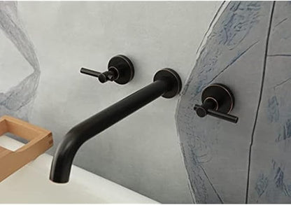 Wall Mount Tub Filler，Two Handle Bathtub Faucet, Extra Long Spout Reach with High Water Flow, Brass Rough in Valve Included, Oil Rubbed Bronze