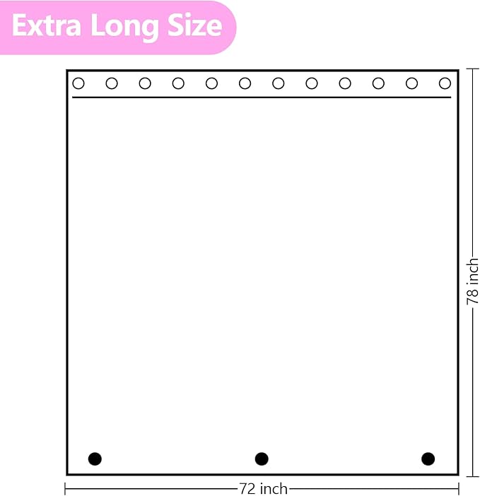 Dreamy Pink Glitter PEVA Shower Curtain Long 78 Length, Waterproof Plastic Sparkle Shower Curtain Liner with 3 Weighted Magnets, 72x78 Shimmery Rose Pink Décor Bathroom Shower Curtain or Liner