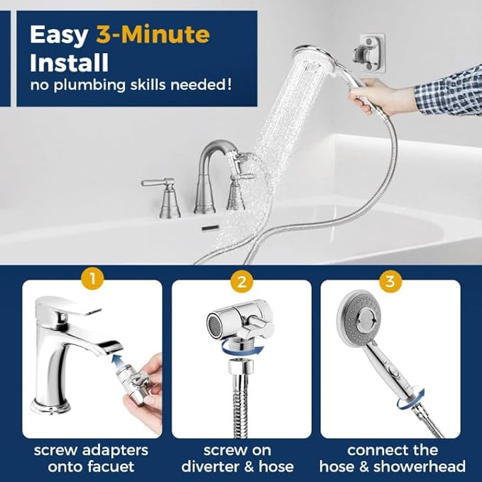 KLLEYNA Shower Head Hose Attachment for Sink/Tub Faucet - ON/OFF Jets Sprayer for Dog Wash/Bathtub Cleaning/Baby Bath/Hair Rinse, Tap Extender Water Nozzle for Bathroom Kitchen Utility Garden Basement
