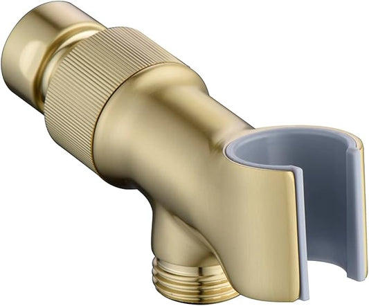 Shower Head Holder All Metal Adjustable Handheld Shower Arm Mount, 1/2" Shower Hose Holder Fits Most Hand Showerheads, Brass Hand Held Shower Head Holder , Easy to Install(Brushed Gold)