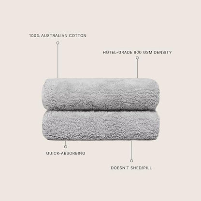Italic Ultraplush 100% Australian Cotton Hand Towels - Set of 2 Luxury Hand Towels, Ultra Soft and Highly Absorbent 800GSM Towels for Bathroom,Shower, Hotel, and Spa (Light Gray)