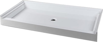 Westbrass SP6036WB-26 60" x 36" 3-Wall Shower Pan with Solid Brass Center Drain and 4-1/4" Cross Grid Brass Drain Cover, Polished Chrome