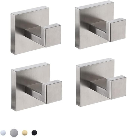 Bathroom Towel Hook 4 Pack, for Kitchen, Bedroom, Hotel - Modern Design Effortless Mounting Towel Hangers, Brushed Finish