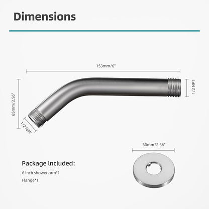 Cobbe Shower Arm with Flange and Teflon Tape, 6-Inches Wall Mounted Shower Pipe Arm 304 Stainless Steel Extension for Fixed Shower Head, Brushed Nickel