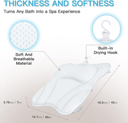 Bath Pillow for Tub Luxury Bathtub Pillow for Head and Neck 4D Air Mesh Spa Bath Tub Pillow Headrest with Non-Slip 6 Strong Suction Cups Bathtub Pillow Soaking Tub Bathroom Bath Gifts