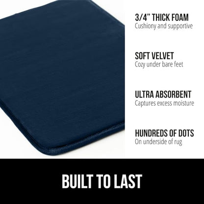 GORILLA GRIP Memory Foam Bath Rugs, Soft Absorbent Velvet Bathroom Mats, Durable Dots on Underside, Machine Washable Bathmat, Carpet Rug Room Decor for Shower Floor, 48x24 Mat, Navy Blue