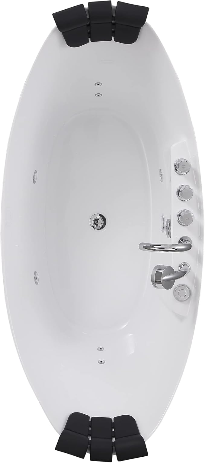 Empava 67" Freestanding Whirlpool Bathtub Oval with 8 Hydromassage Adjustable Water Jets Luxury Acrylic Massage SPA Soaking Bath Tub in White Double Ended