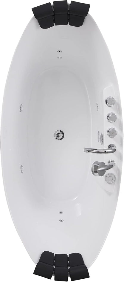 Empava 67" Freestanding Whirlpool Bathtub Oval with 8 Hydromassage Adjustable Water Jets Luxury Acrylic Massage SPA Soaking Bath Tub in White Double Ended
