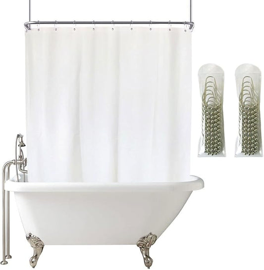 YISURE White Shower Curtain for Clawfoot Tub, 180x70 Wrap Around Liner with Magnets, PEVA Extra Wide Bathtub Curtain for Bathroom Vintage Freestanding Tub, Include Stainless Metal Hooks