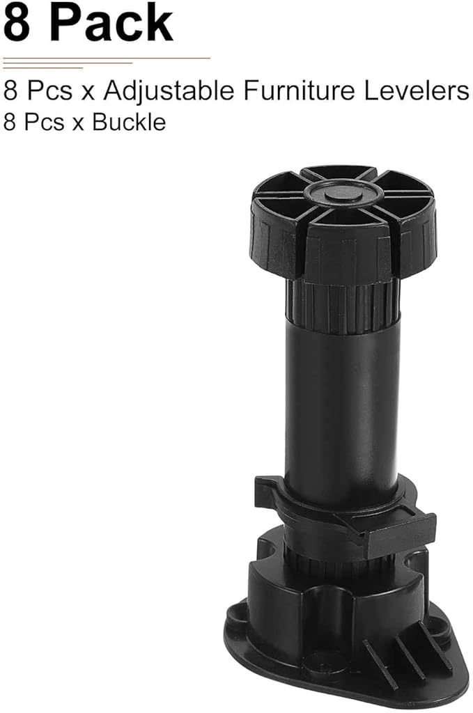120x44mm(LxW) Adjustable Leveling Feet - 8Pack- Good for Furniture - Leveler Support Frame Replacement Legs - Black