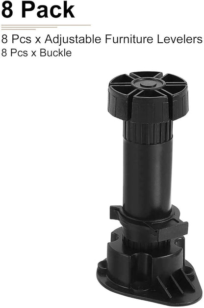 120x44mm(LxW) Adjustable Leveling Feet - 8Pack- Good for Furniture - Leveler Support Frame Replacement Legs - Black