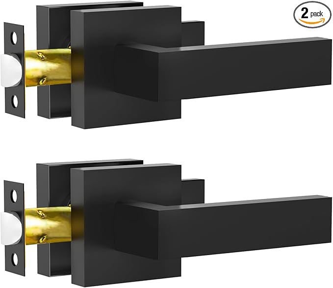 Passage Door Lever, Matte Black Interior Door Handles for Hallway& Closet Heavy Duty Non-Locking Lever Sets Keyless Door Knobs Lockset for Right & Left Side Door, 2 Pack