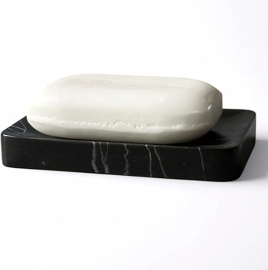 Real Marble Soap Dish - Soap Dish for Shower, Shower Bar Soap Holder, Marble Dish for Bathroom Kitchen, Decorative Stone Soap Dish (Black Marquina, Rectangular)