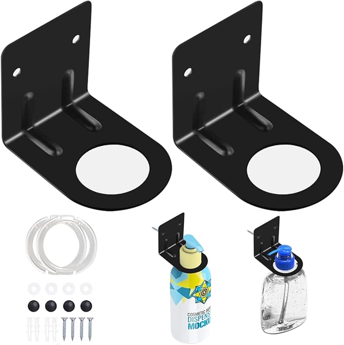 4Pcs Shampoo Bottle Dispenser Holder Wall Mount Bottle Holder Hand Soap/Lotion/Detergent/Shower Gel Container Dispenser Holder for Kitchen Bathroom Toilet (2pcs Black)