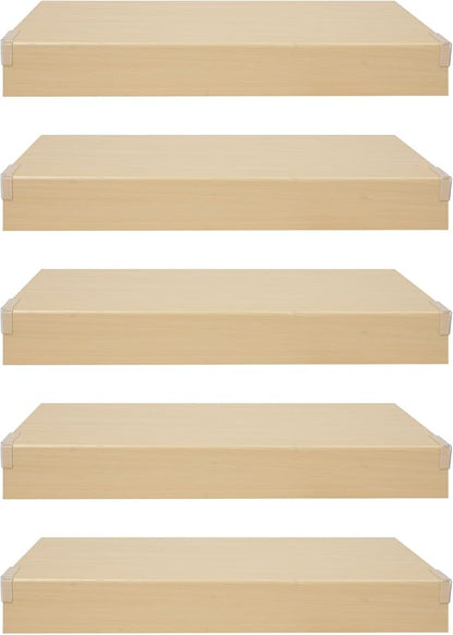 33 Inch Floating Shelves for Wall, 16 Inch Deep Hanging Shelf, Large Display & Storage Shelf for Bathroom, Bedroom, Living Room, Set of 5 (Light Wood Color, 24 Inch)