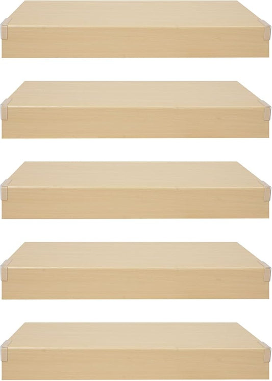 33 Inch Floating Shelves for Wall, 16 Inch Deep Hanging Shelf, Large Display & Storage Shelf for Bathroom, Bedroom, Living Room, Set of 5 (Light Wood Color, 24 Inch)