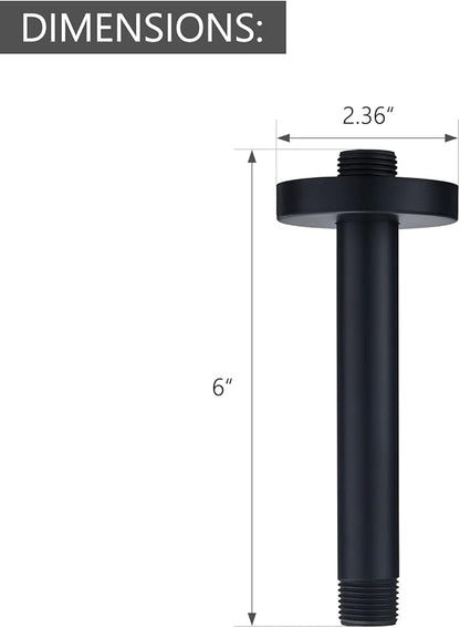RP61058-BL Replacement for 6 inches Anti-leakage Ceiling Wall Mounted Shower Arm and Flanged for American Standard, Matte Black