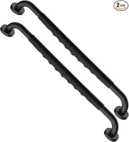 24 Inch Black Shower Grab Bar w/Anti Slip Rubber Grip, Munzong 2 Pack Stainless Steel Bathroom Grab Bar, Bathroom Balance Bar,Safety Handrail Support,Handicap Injury Elderly Senior Assist Bath Handle
