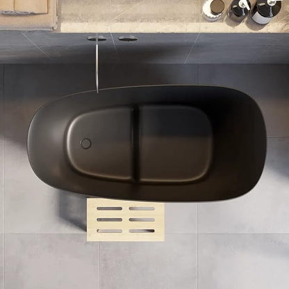 47" Freestanding Soaking Bathtub Modern Oblique Deep Stone Resin Japanese Soaking Bathtub in Matte Black