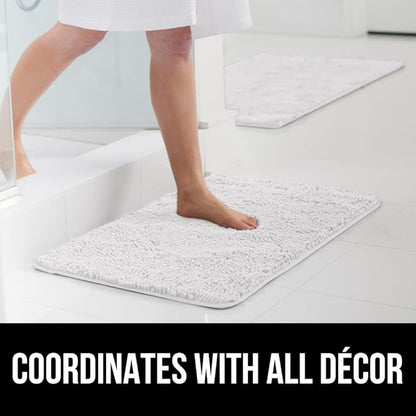 GORILLA GRIP Bath Rug Mat 36x24, Thick Soft Absorbent Chenille, Quick Dry Microfiber Mats, Rubber Backing Washable Shower Floor Rugs, Bathmat Runner, US Designed Bathroom Home Decor Accessories White