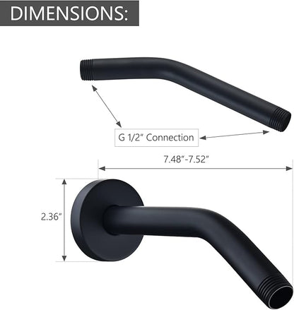 123815BL Replacement For Moen 8 Inches Anti-leakage Ceiling Wall Mounted Bend Accessories-Basic Shower Arm and Flanged,Made of Solid Brass,Matte Black