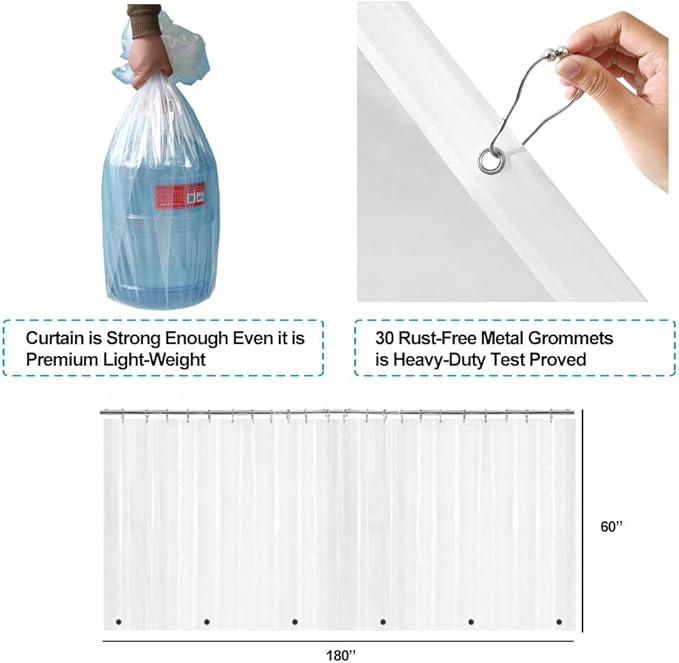 YISURE Clawfoot Tub Clear Short Length 60 Inch Shower Curtain Liner, 180x60 Inch Extra Wide 360 Shower Curtain PEVA Waterproof Wrap Around Bath Tub Curtain