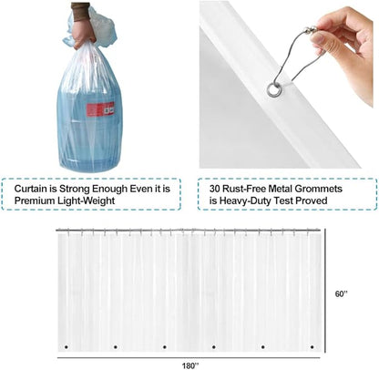 YISURE Clawfoot Tub Clear Short Length 60 Inch Shower Curtain Liner, 180x60 Inch Extra Wide 360 Shower Curtain PEVA Waterproof Wrap Around Bath Tub Curtain
