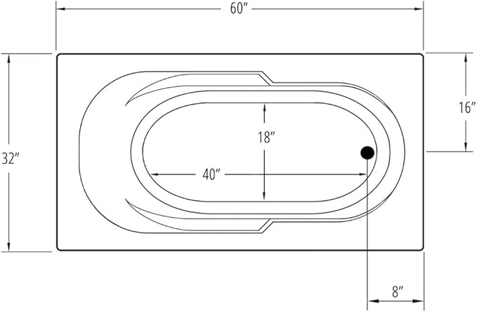 Carver Tubs - AR6032 - Modern Acrylic Fiberglass Whirlpool Tub Water Massage Bathtub, With 6 Adjustable Jets - White Acrylic Rectangle Chrome End Drain - Deep Relaxing Soak - 60"L x 32"W x 18"H