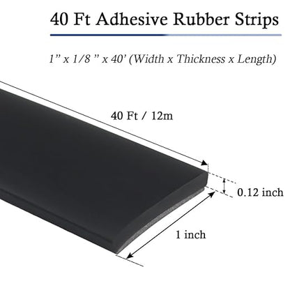 Neoprene Rubber Strips Self Adhesive Solid Rubber Sheets, Rolls & Strips for DIY Gaskets Crafts Pads Seals Warehouse Flooring Neoprene Sheet with Adhesive Backing (1" Wide x 1/8" Thick x 40' Long)