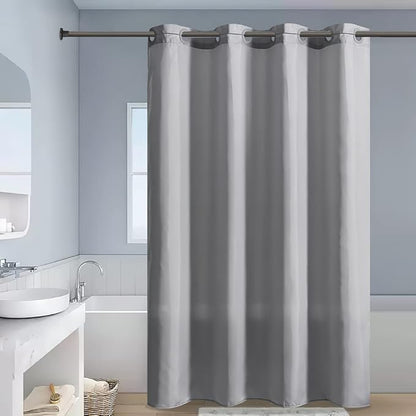 Furlinic Light Grey No Hook Small Stall Shower Curtain 48x78 Inch,Half Narrow Size Polyester Fabric Bathroom Curtains with 6 Plastic Split Grommets,Hotel Quality Waterproof Washable Bath Curtain
