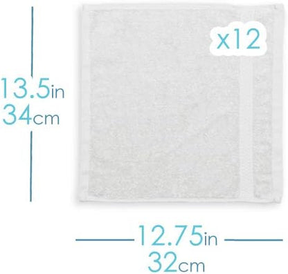 Hearth & Harbor Washcloths 12 Pack - 100% Cotton Washcloth for Body and face, High Absorbent and Soft 13"x13" Body Wash Cloth, Quick Dry - White Washcloths