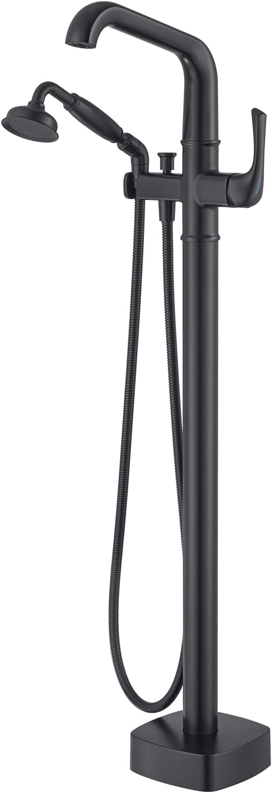 Luxury Free Standing Tub Faucet, Classic Brass Freestanding Bathtub Faucet, Lexdale Bathroom Floor Mount Tub Filler with handheld Sprayer Supply Lines Included Matte Black (LD8911-BK)