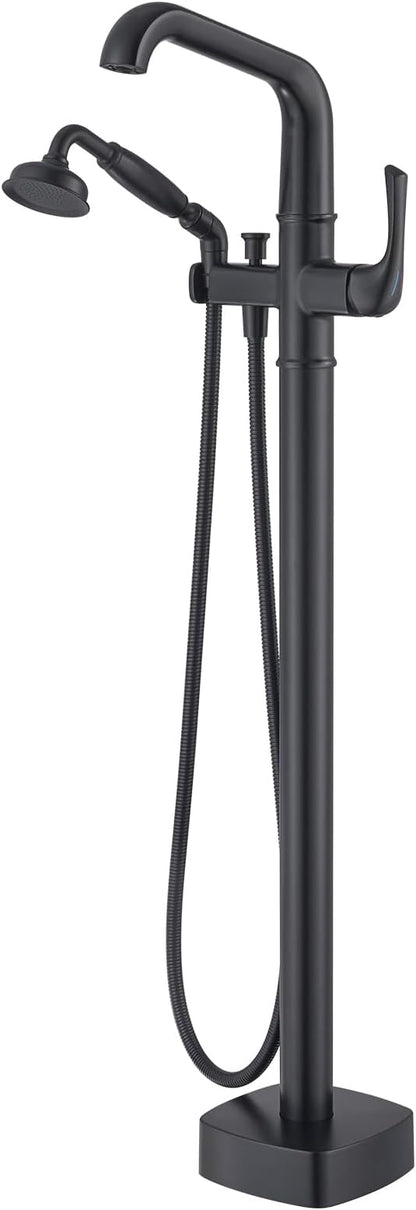 Luxury Free Standing Tub Faucet, Classic Brass Freestanding Bathtub Faucet, Lexdale Bathroom Floor Mount Tub Filler with handheld Sprayer Supply Lines Included Matte Black (LD8911-BK)