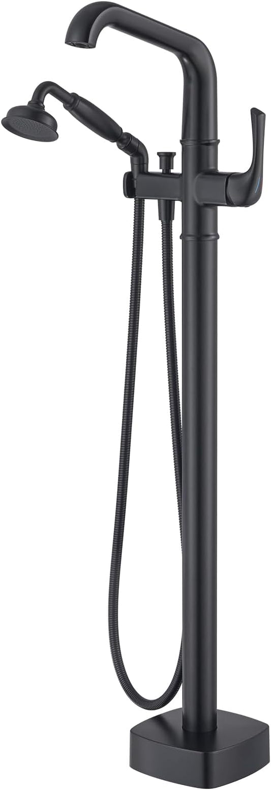 Luxury Free Standing Tub Faucet, Classic Brass Freestanding Bathtub Faucet, Lexdale Bathroom Floor Mount Tub Filler with handheld Sprayer Supply Lines Included Matte Black (LD8911-BK)