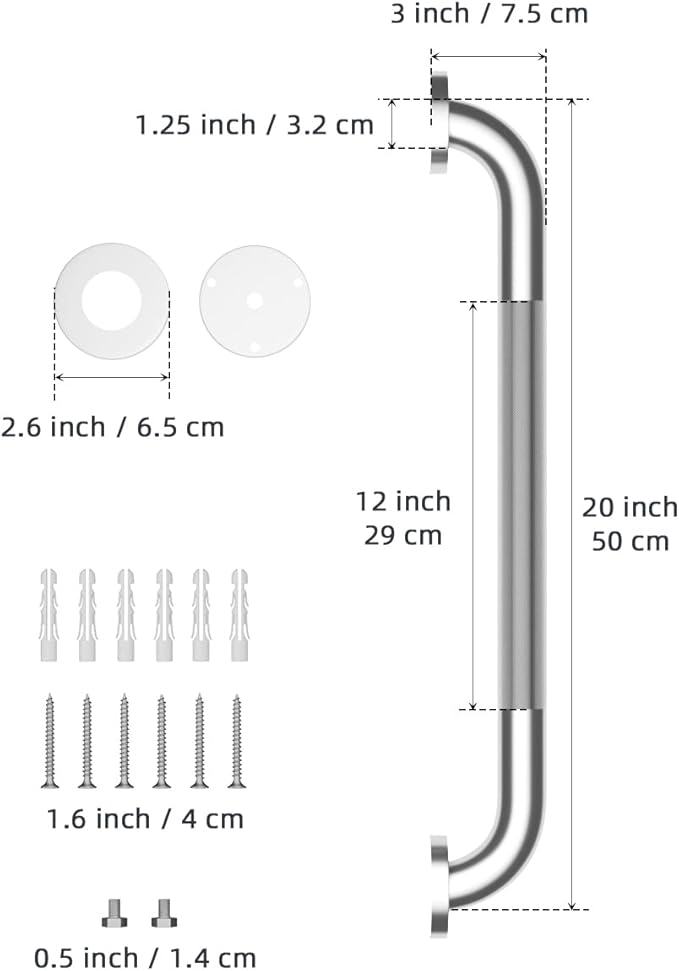 20 Inch Anti Slip Shower Grab Bar, Munzong 2 Pack Stainless Steel Bathroom Grab Bar, Brushed Nickel Knurled Bathroom Balance Bar,Safety Hand Rail Support Handicap Elderly Senior Assist Bath Handle