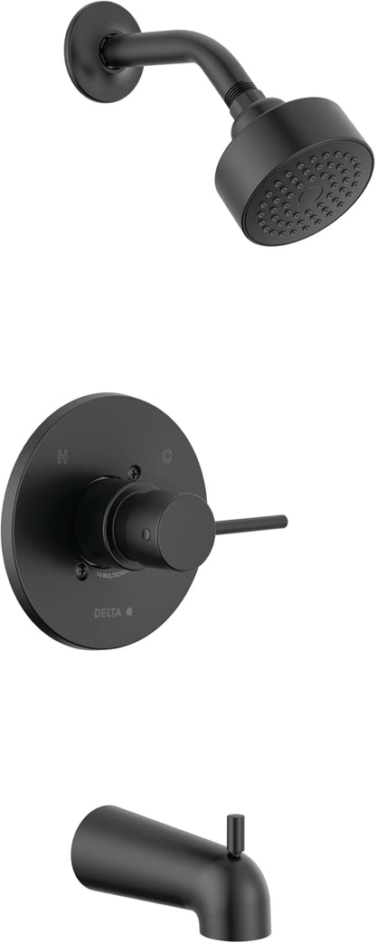 Delta Faucet Modern 14 Series Matte Black Shower Faucet, Tub and Shower Trim Kit with Single-Spray Touch-Clean Black Shower Head, Matte Black T14459-BL-PP (Valve Not Included)