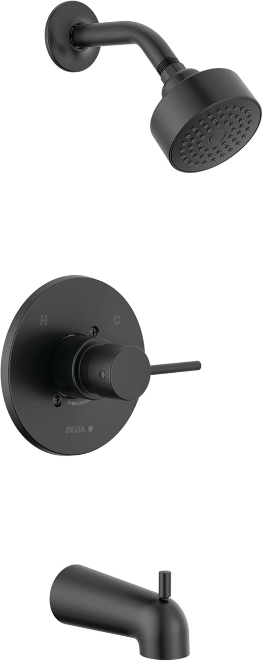 Delta Faucet Modern 14 Series Matte Black Shower Faucet, Tub and Shower Trim Kit with Single-Spray Touch-Clean Black Shower Head, Matte Black T14459-BL-PP (Valve Not Included)