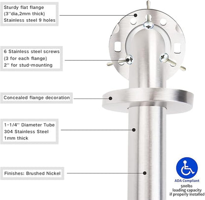 Stainless Steel Bathroom Safety Shower Grab Bar, Anti Slip Bathtubs Grab Bars,Toilet Assist Saft Handle Handrail ADA Compliant 500lbs for Handicap Elderly Senior (Brushed, 18 Inches 2 Pack)