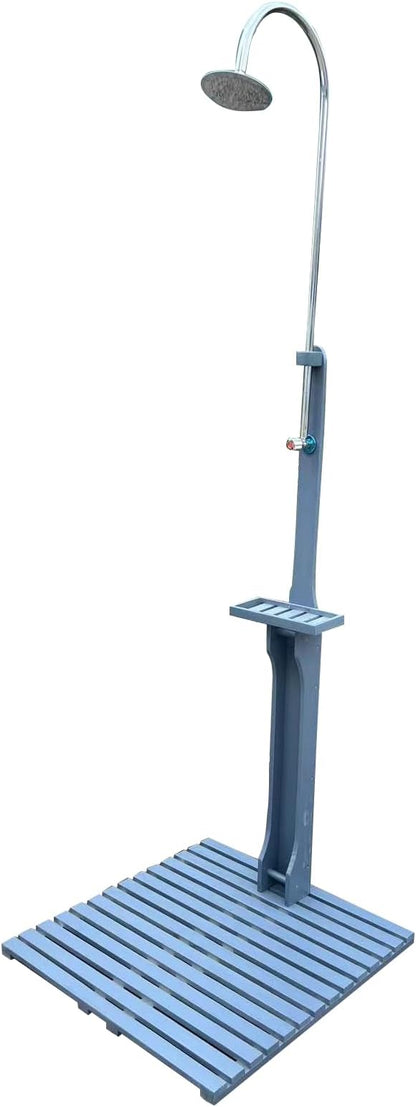 Outdoor Pool Shower Kit Portable Wood Outdoor Garden Pool Shower with Chassis Board for Outdoor Backyard Poolside Beach Spa,Gray