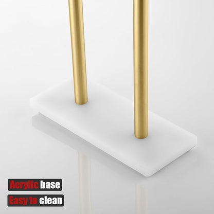 JQK Bath Towel Bar Free Standing Gold, 30 Inch Stand Double Towel Rack Holder Shelf for Bathroom Floor, Brushed Gold, BTH120L30-WG