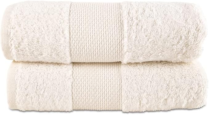 Hencely Luxury Hand Towel - Set of 2 (16x28 Inches) - Soft Turkish Cotton, Absorbent, Quick-Drying Face, Body, Kitchen, and Bathroom Towel (Hand Towels 2 Pack, Ivory)