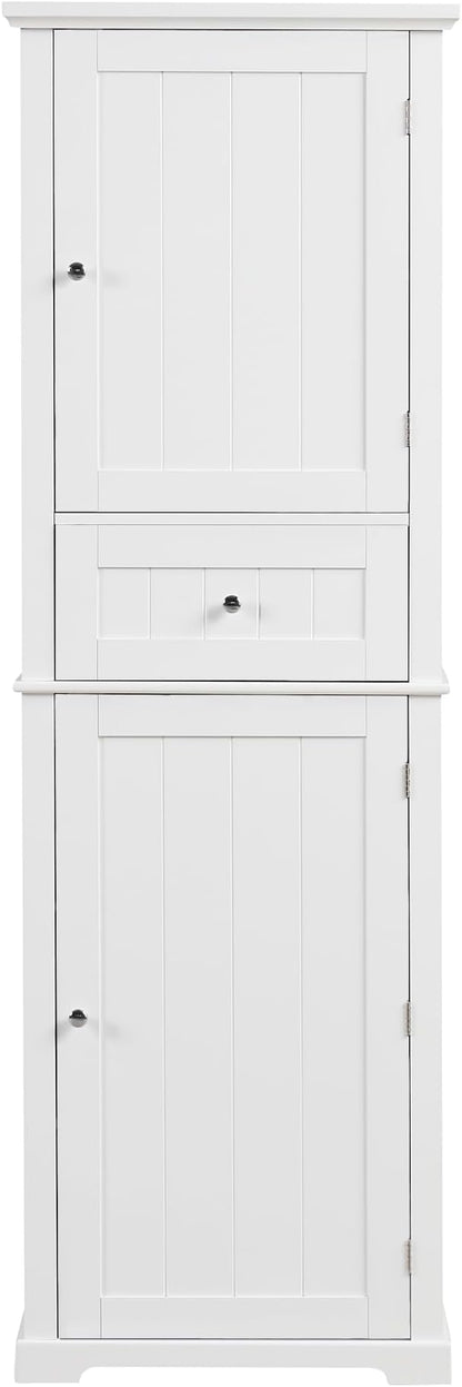 Favfurish 68" Tall Bathroom Storage Cabinet with Doors and Drawer,Modern Linen Cabinets w/Adjustable Shelf and Anti-Toppling Device,Freestanding Organizer for Bath Room,Study,Office,Kitchen White