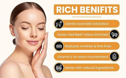 Tallow & Goat Milk Body Lotion for Sensitive Skin, Organic moisturizing Lotion - Soothes Dry skin, Goat Milk face and body Moisturizer - Handmade Tallow for skin cream (8 OZ, Lavender Vanilla)