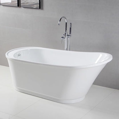 FerdY Langkawi 59" Acrylic Freestanding Bathtub, White Modern Stand Alone Soaking Bathtub, cUPC Certified, Chrome Drain and Minimalist Linear Design Overflow Included, Easy to Install, 02568T